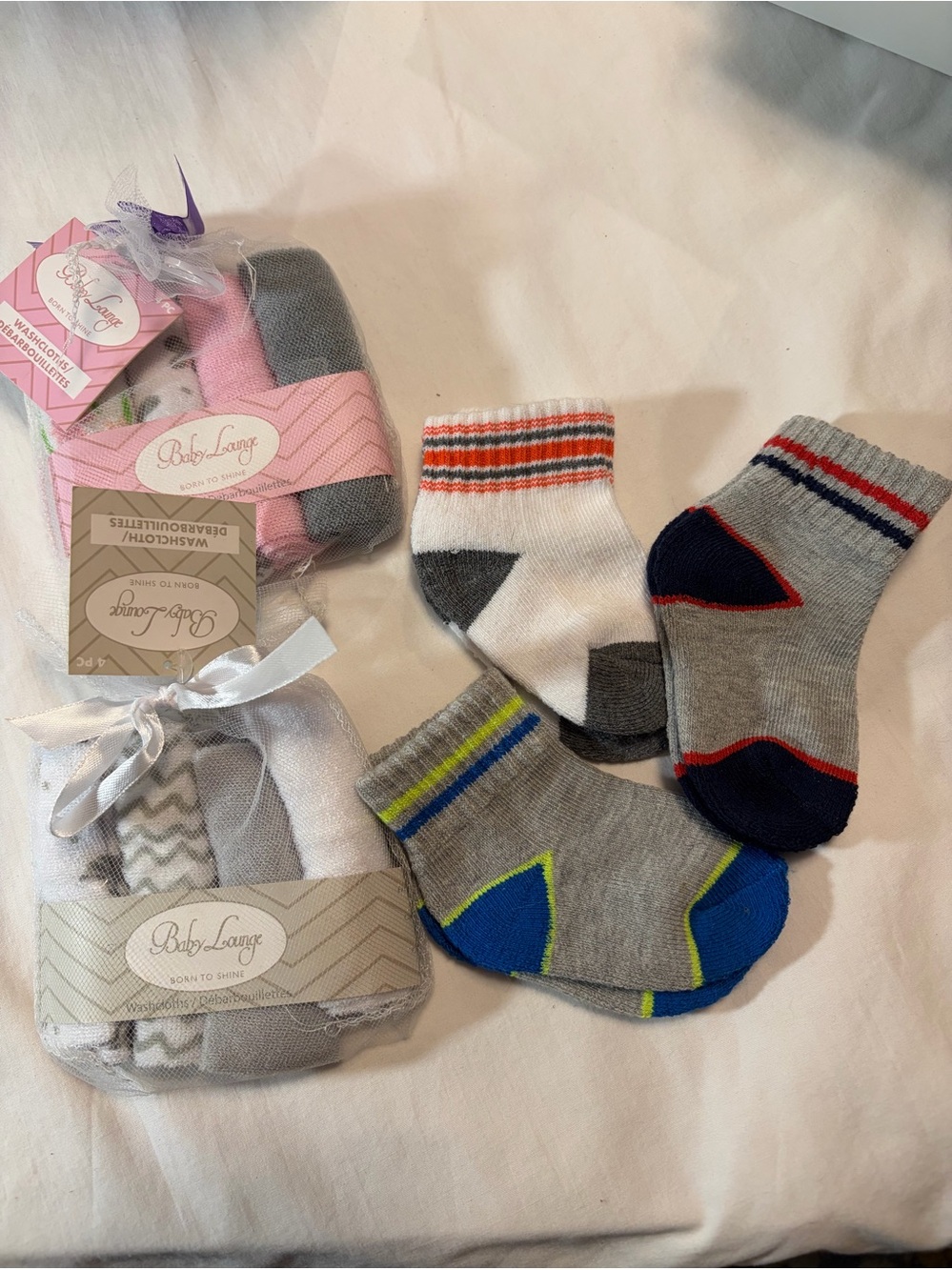 Bundle: 2 sets baby wash clothes Boys' Crew Socks - Gray, White, Navy, Blue